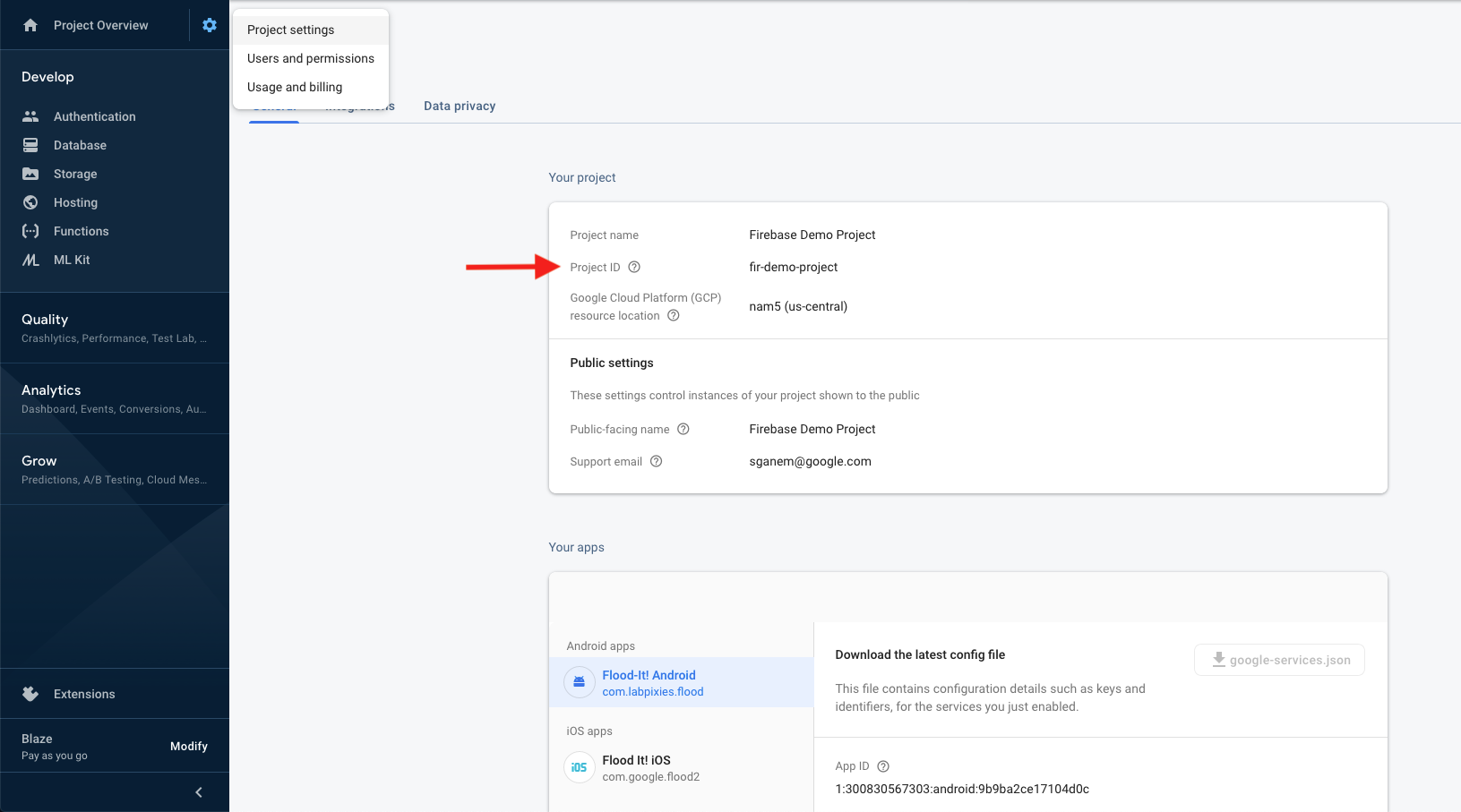 Firebase project ID